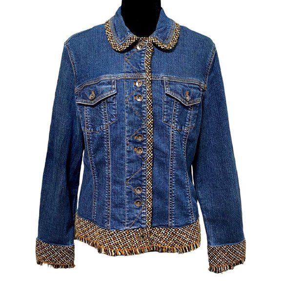 Coldwater Creek Jackets & Blazers - nwt Coldwater Creek Long Sleeve Denim Jacket with Boucle Fringe in Women's Sz 18